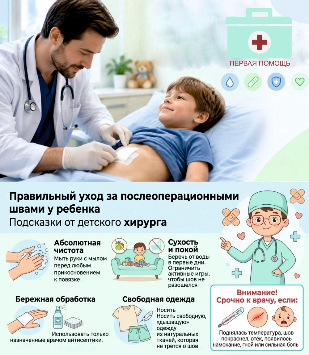 Правильный уход за послеоперационными швами у ребенка /Врач-детский хирург С.Мельникова/